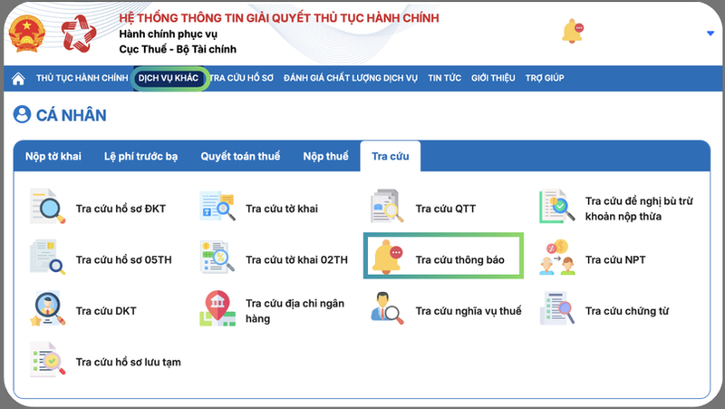 Tra cứu thông tin nộp thuế trên dịch vụ công. 

