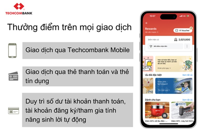 Tích điểm nhận quà trên mọi giao dịch với Techcombank Reward.