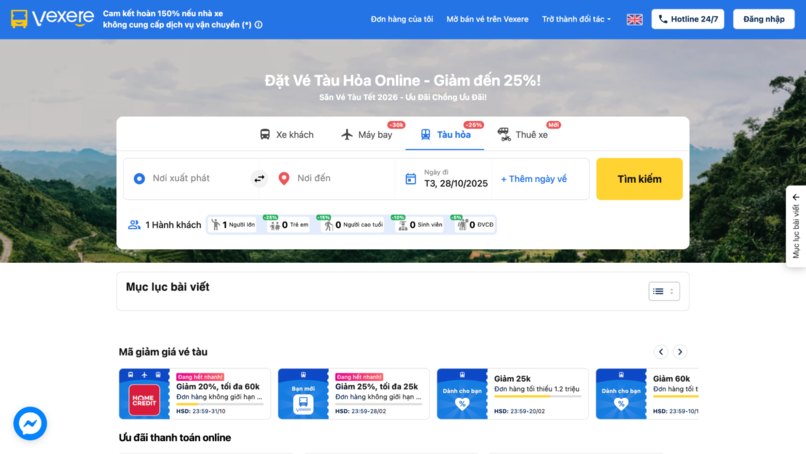 Khách hàng đặt vé tàu online trên VEXERE.