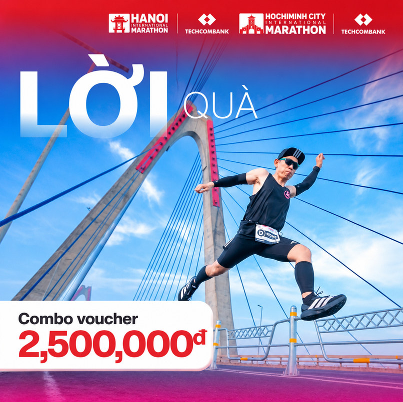 Mua vé giải chạy Techcombank trên app Techcombank OneU để nhận quà tặng lên đến 2,500,000 VND.