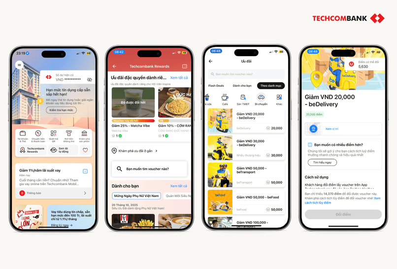 Đổi UPoint lấy mã giảm giá Be trên Techcombank Mobile