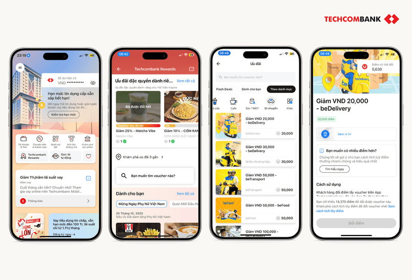 Đổi U-Point lấy mã giảm giá Be trên Techcombank Mobile.