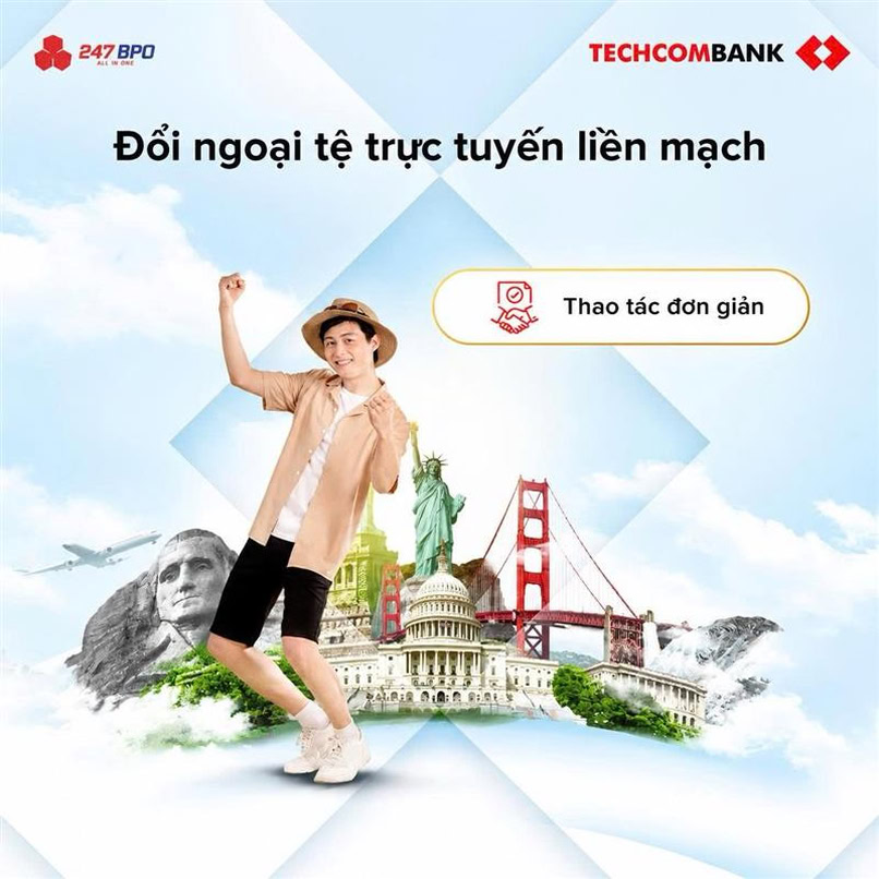 Yêu cầu đổi ngoại tệ chỉ với 3 bước trên Techcombank Mobile.