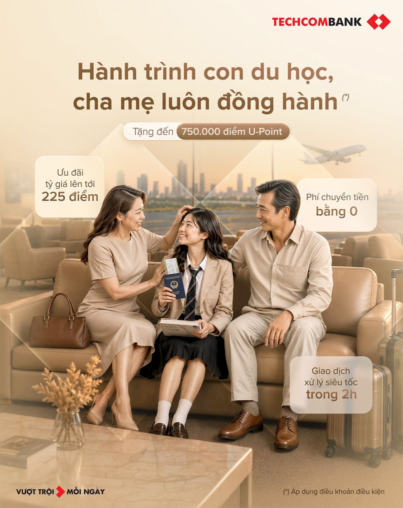 Chuyển tiền du học dễ dàng với Techcombank Mobile.