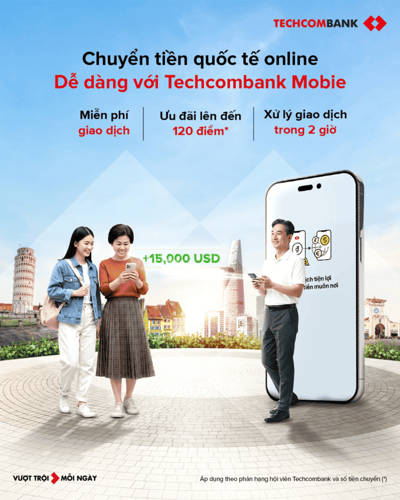 Khoảng cách không còn là vấn đề vì Techcombank đã có dịch vụ chuyển tiền quốc tế online.
