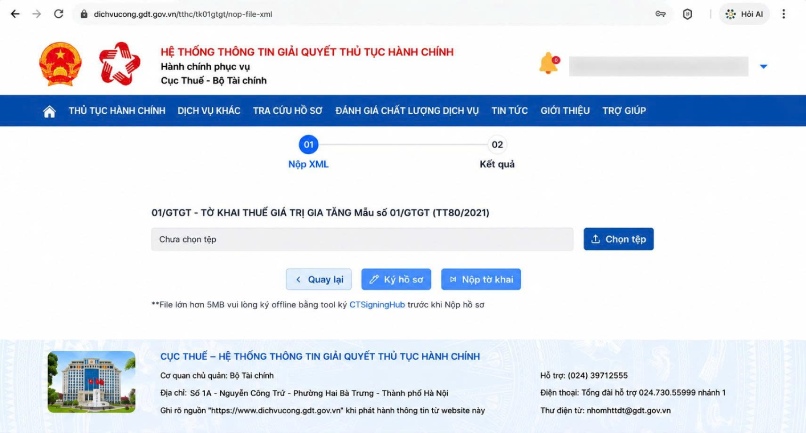 Ký tờ và nộp tờ khai qua Cổng Dịch vụ công Thuế điện tử