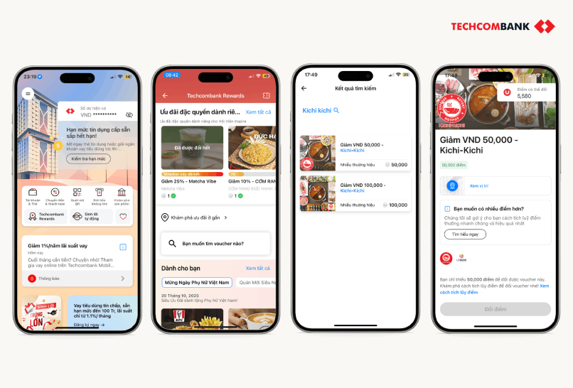 Nhận voucher Kichi Kichi trên Techcombank Mobile.