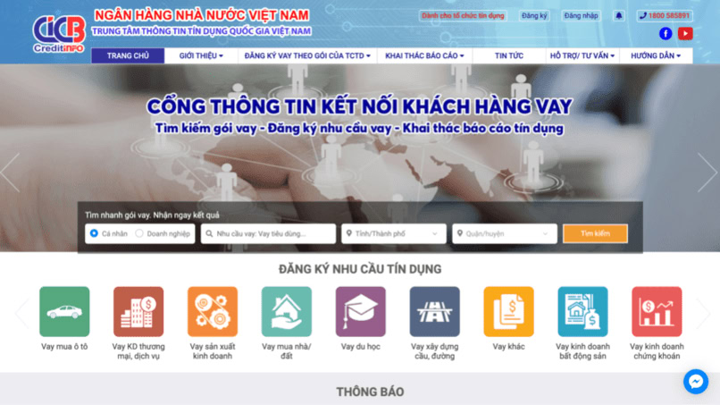Trang chủ Trung tâm thông tin tín dụng Quốc gia Việt Nam. 