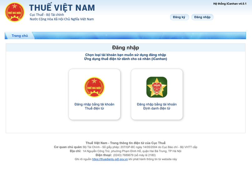 Lựa chọn một trong hai phương thức đăng nhập.