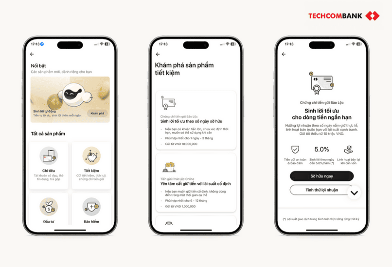 Sở hữu chứng chỉ tiền gửi Bảo Lộc dễ dàng trên Techcombank Mobile.