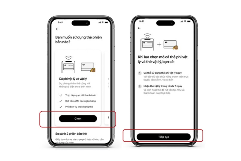Khách hàng được nhận thẻ vật lý và sử dụng phiên bản phi vật lý khi lựa chọn mở đồng thời 2 phiên bản thẻ.