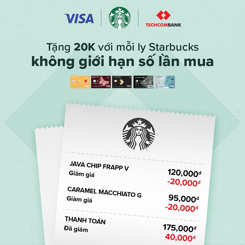 Sử dụng thẻ visa thanh toán Starbuck