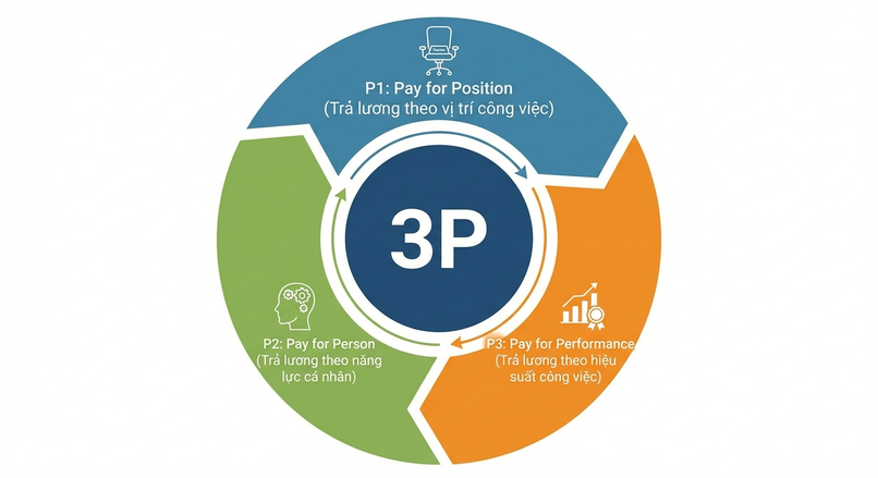Ba thành phần P1, P2, P3 tạo nên cơ cấu thu nhập trong hệ thống lương 3P. 

