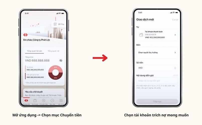 Doanh nghiệp hoàn toàn có thể chuyển tiền vào tài khoản công ty online với tính năng Chuyển tiền trên Techcombank Business.