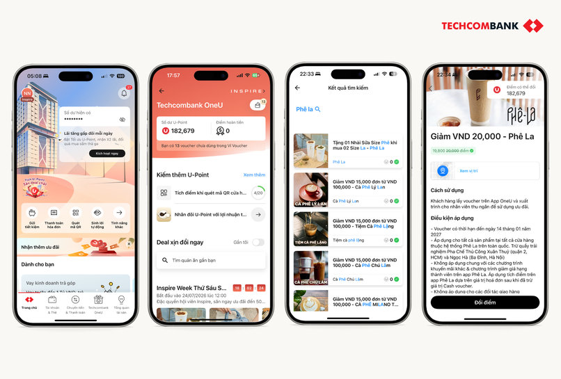 Cách lấy voucher Phê La trên Techcombank Mobile. 
