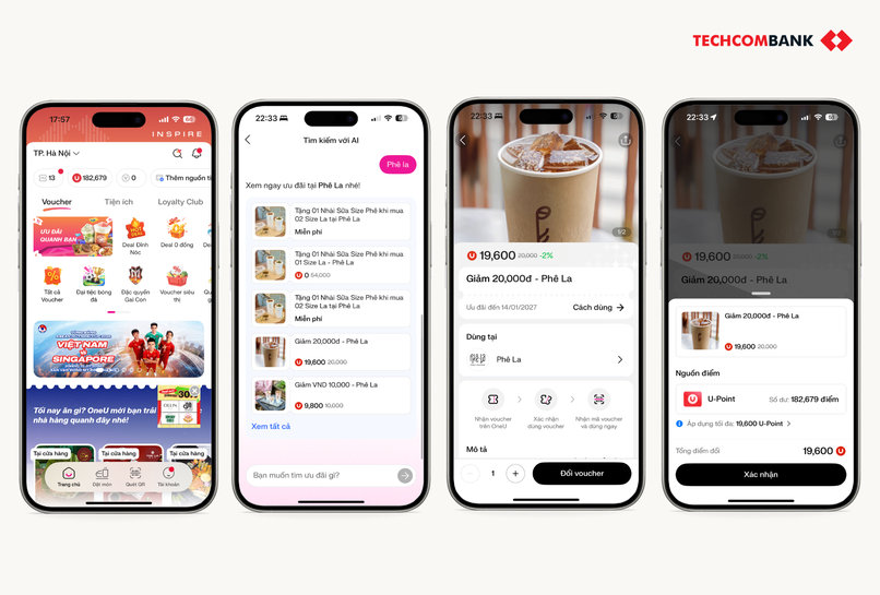 Cách lấy voucher Phê La trên Techcombank OneU.