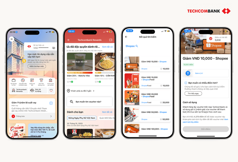 Lấy mã giảm giá Shopee trên Techcombank Mobile.