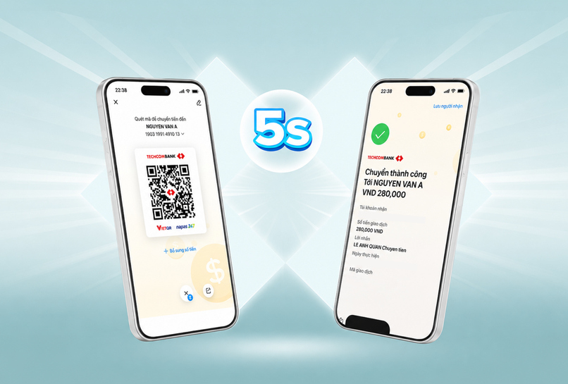 Chuyển khoản nhanh chóng trong vòng 5 giây với mã QR Techcombank.