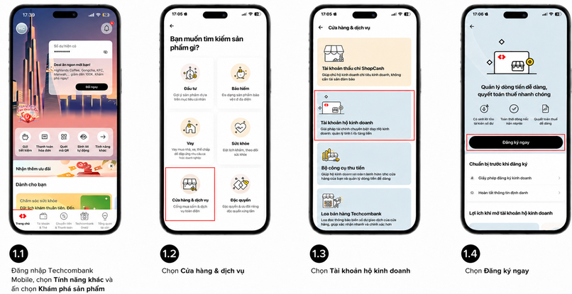 Khách hàng Đăng ký mở tài khoản Hộ kinh doanh ngay trên Techcombank Mobile