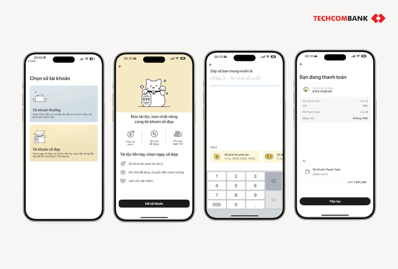 Chọn số tài khoản đẹp trên Techcombank Mobile