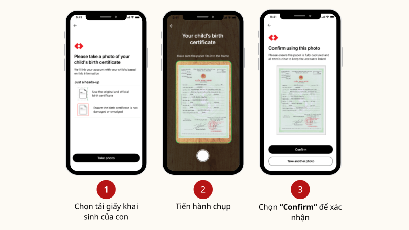 Lựa chọn tải giấy khai sinh của con để liên kết Techcombank Family