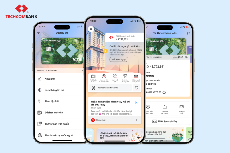Khách hàng sử dụng Techcombank Mobile có thể các quản lý tài khoản và thẻ một cách thuận tiện.