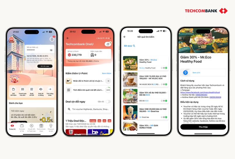 Hướng dẫn đổi điểm UPoint lấy voucher Mr.Eco trên Techcombank Mobile. 