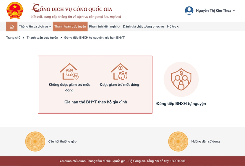 Chọn mục Gia hạn thẻ BHYT theo hộ gia đình theo trường hợp thực tế. 

