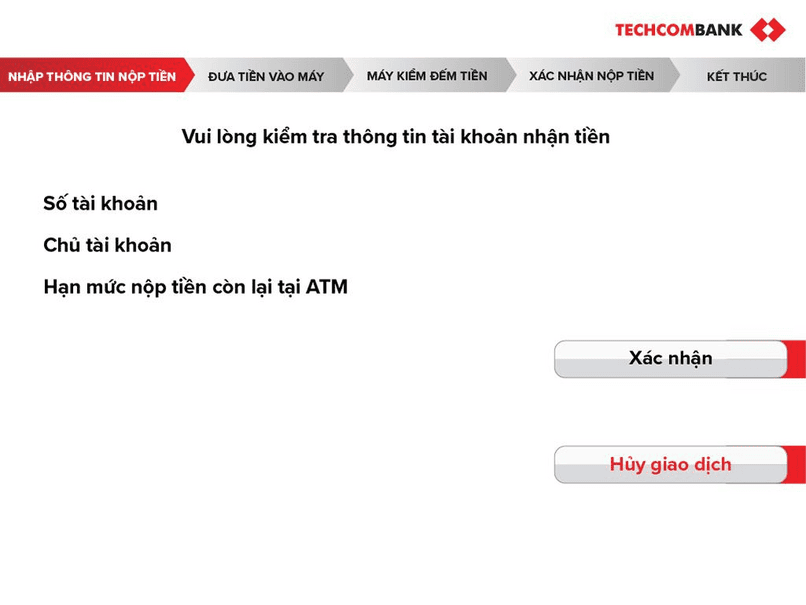 Xác nhận thông tin tài khoản nhận tiền.