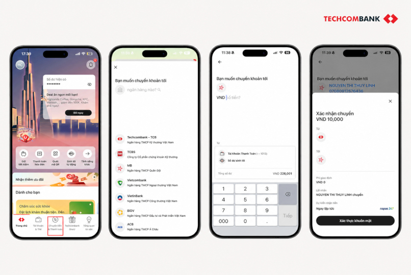 Hình ảnh minh họa nạp tiền vào thẻ ghi nợ thông qua Techcombank Mobile.