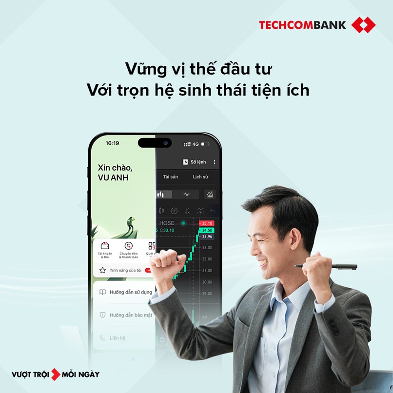 Mở tài khoản thanh toán Techcombank, đầu tư sinh lời trên số tiền nhàn rỗi.