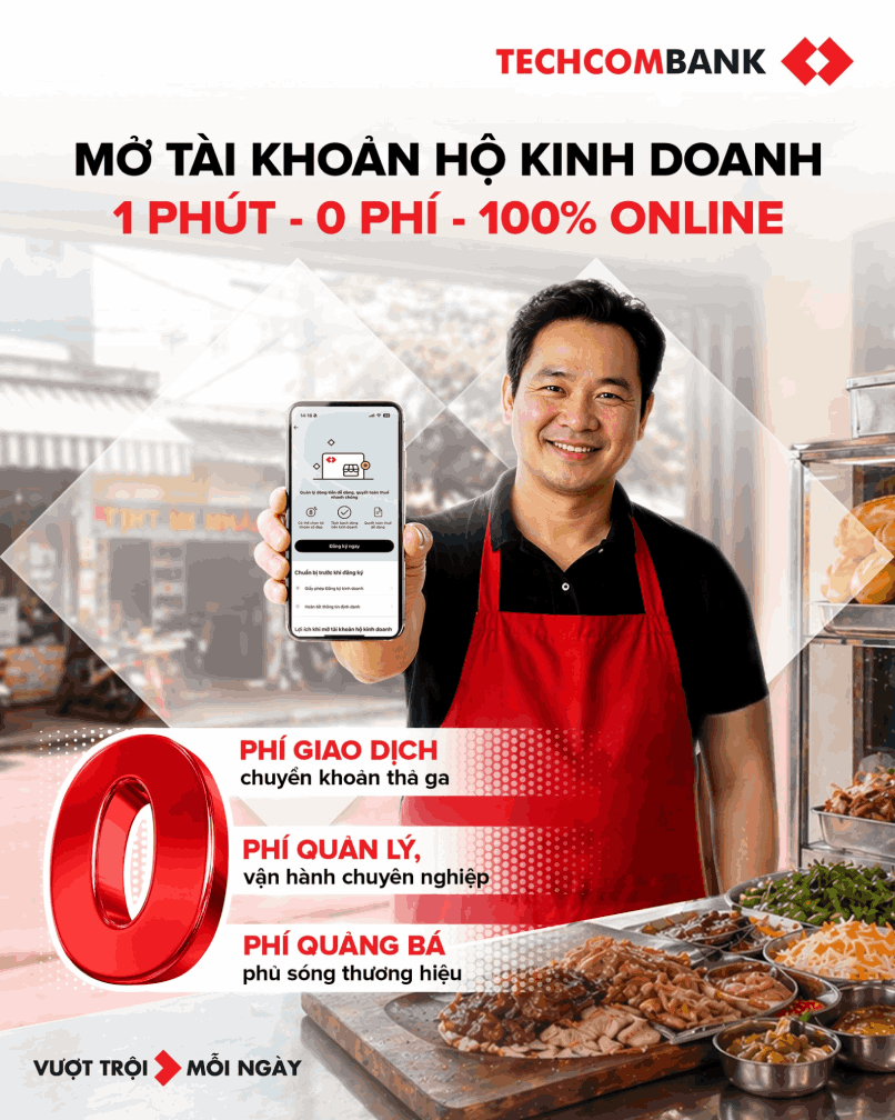 Mở tài khoản Hộ kinh doanh với Techcombank ngay để hưởng trọn ưu đãi hấp dẫn