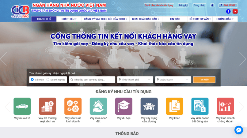 Trang chủ Trung tâm thông tin tín dụng Quốc gia Việt Nam.
