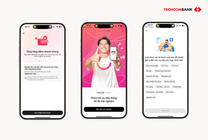 Hướng dẫn liên kết Techcombank Rewards và OneU.