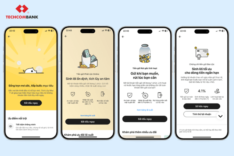 Các sản phẩm tiết kiệm có trên Techcombank Mobile