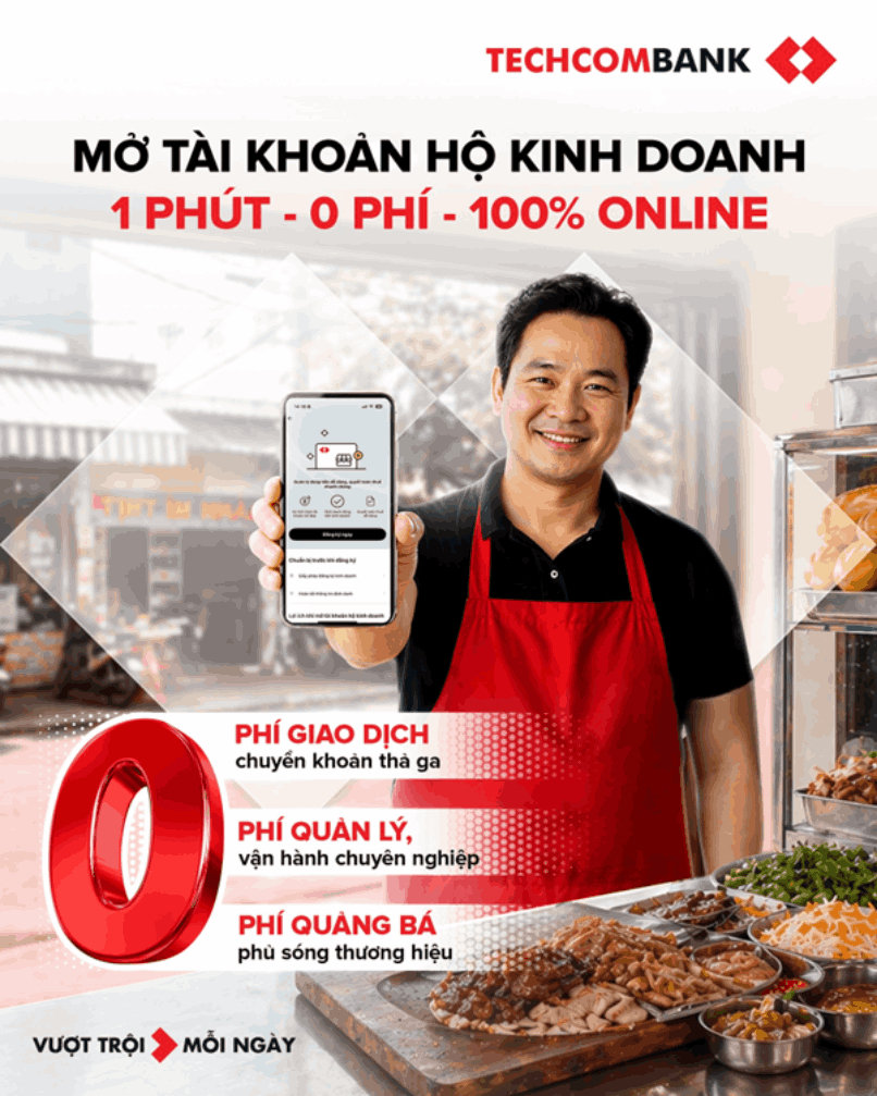Mở tài khoản Hộ kinh doanh với Techcombank ngay để hưởng trọn ưu đãi hấp dẫn