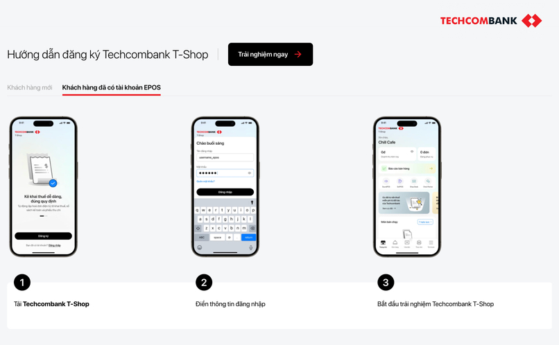 Hướng dẫn đăng ký Techcombank T Shop cho khách hàng đã có tài khoản ePOS.