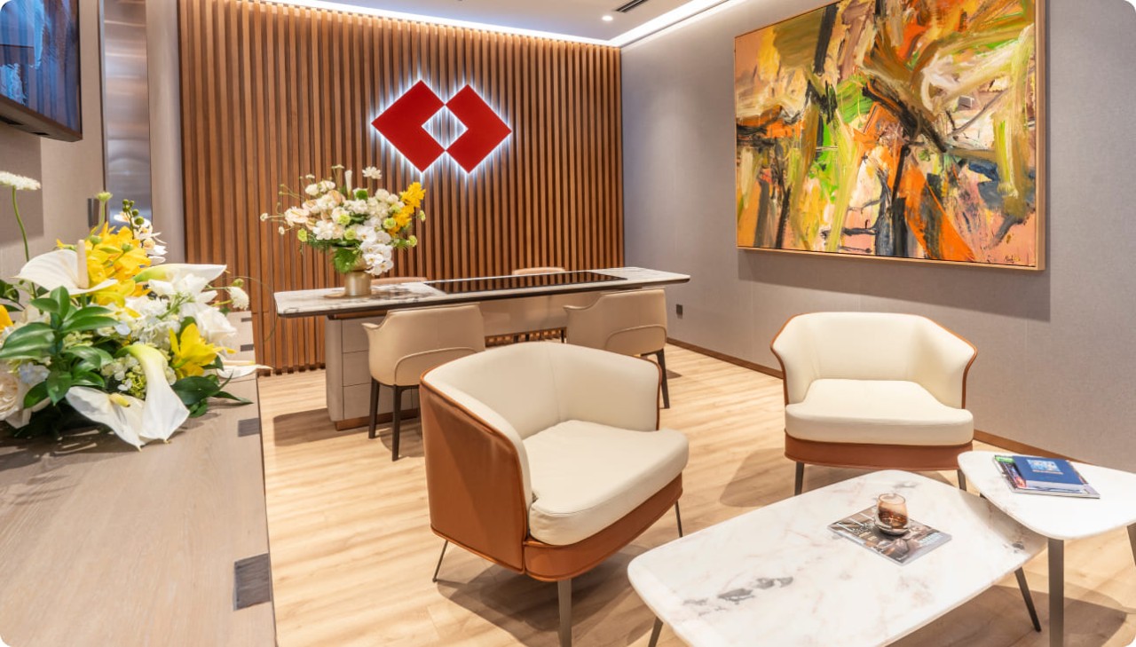 Phòng chờ Techcombank Private Lounge.