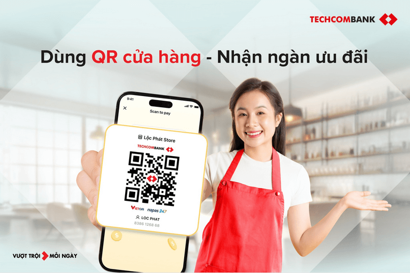 Mã QR cửa hàng Techcombank hỗ trợ quản lý doanh thu chuỗi cửa hàng.