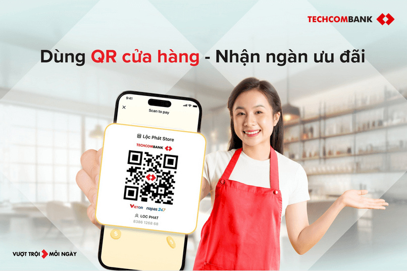 Mã QR cửa hàng Techcombank hỗ trợ quản lý doanh thu chuỗi cửa hàng.