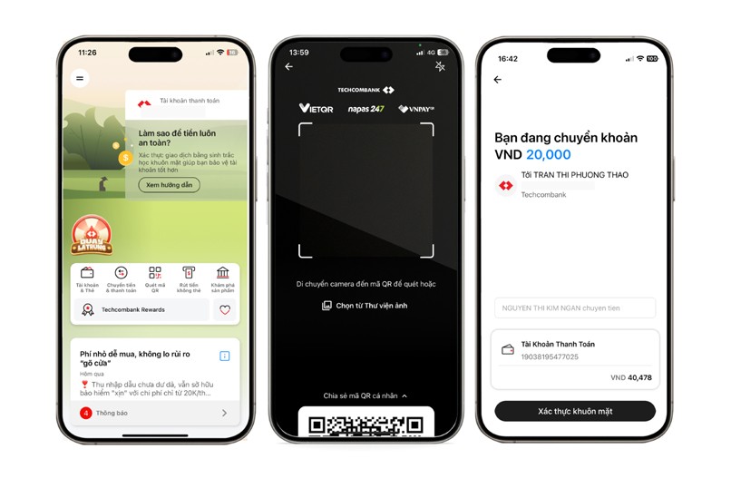 Người dùng có thể nhanh chóng thanh toán đơn hàng bằng cách tính năng quét mã QR Techcombank.