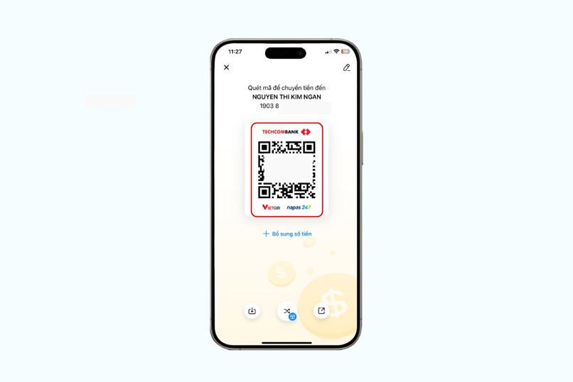 Mã QR được Techcombank tạo tự động trên Techcombank Mobile.