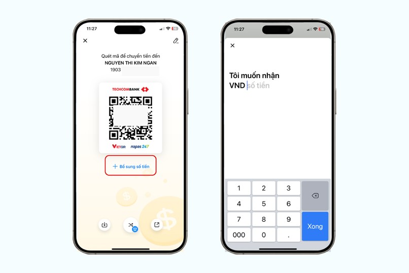 Người dùng có thể tạo được mã QR yêu cầu số tiền giao dịch trên Techcombank Mobile.