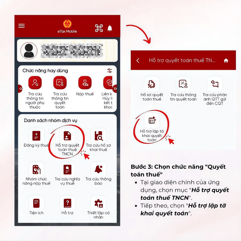 Chọn chức năng Quyết toán thuế