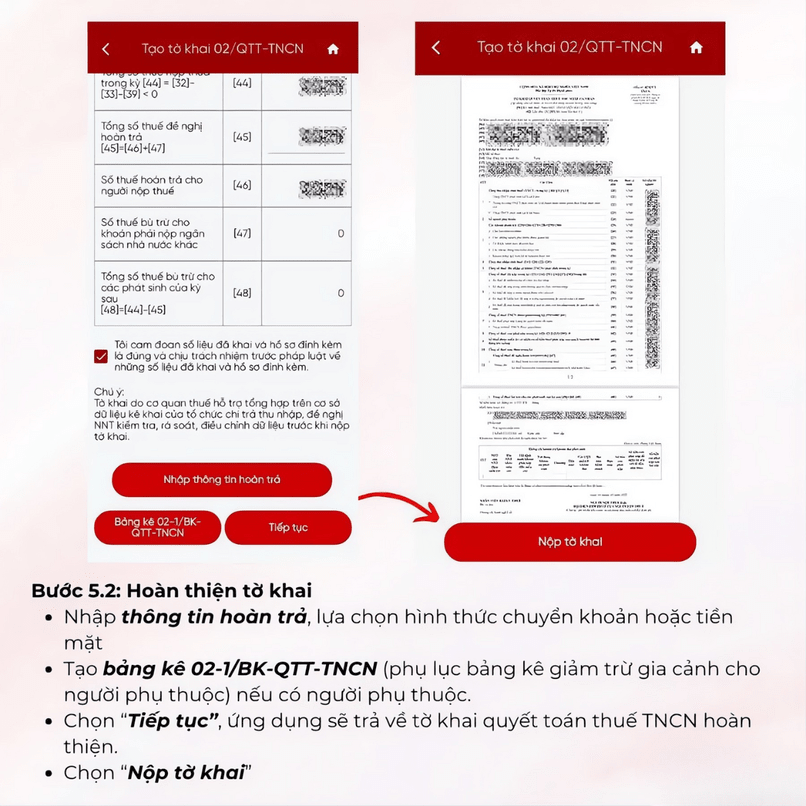 Tiếp tục hoàn thiện tờ khai.