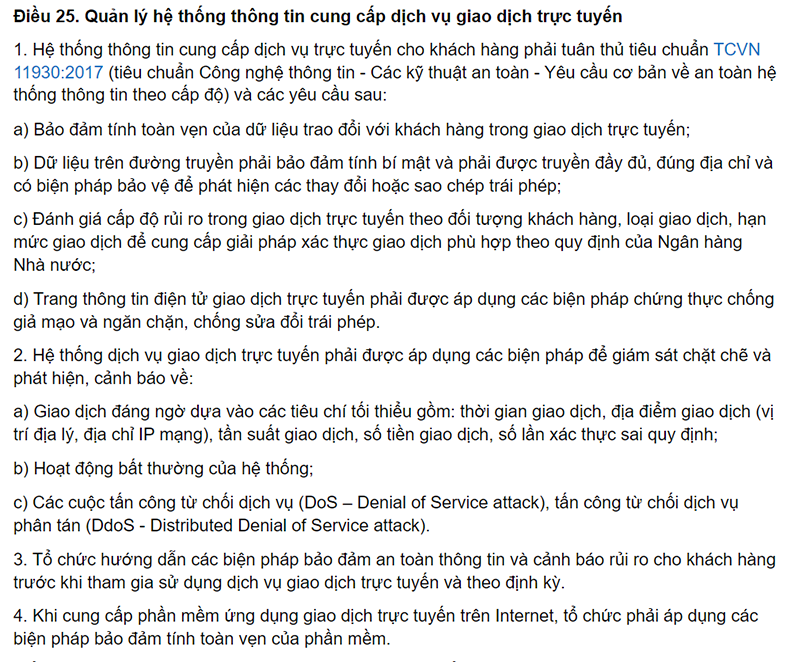 Quy định về an toàn hệ thống thông tin trong hoạt động ngân hàng.