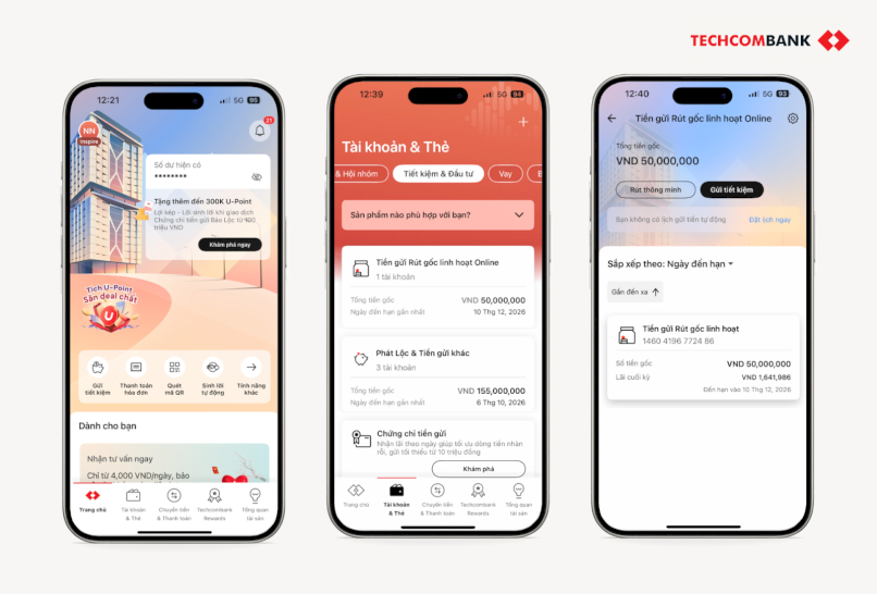 Bạn cần đăng nhập Techcombank Mobile và chọn khoản tiền gửi cần rút.