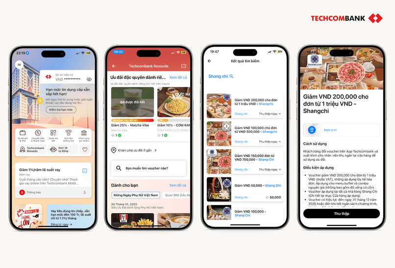 Nhận voucher Shang Chi trên Techcombank Mobile.