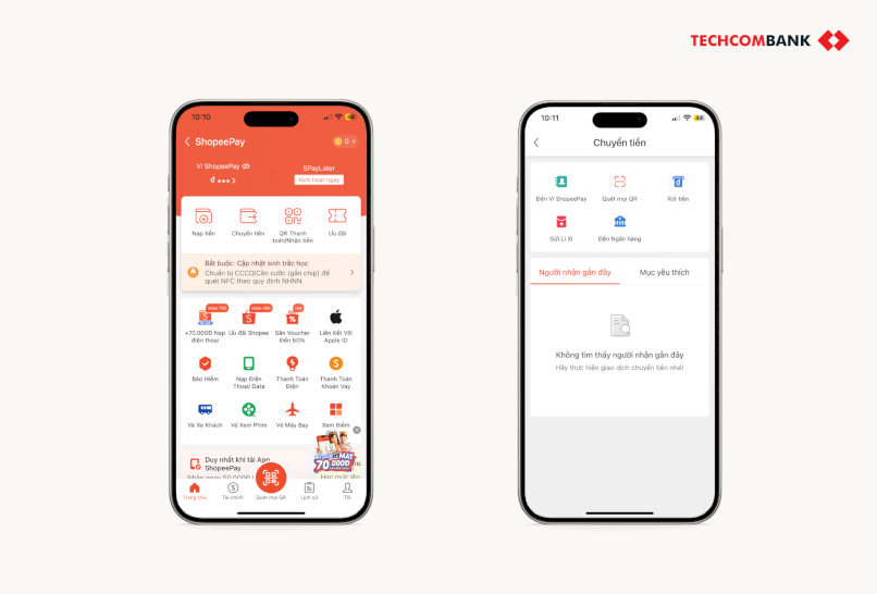 Có nhiều tuỳ chọn chuyển tiền trên ShopeePay.