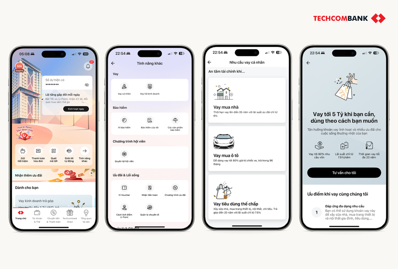 Đăng ký tư vấn vay tiêu dùng thế chấp trên Techcombank Mobile.